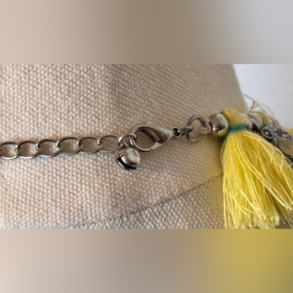 NORDSTROM Maximalist Boho Silver Yellow Fringe Tassel Crystal Statement Necklace - Picture 14 of 15